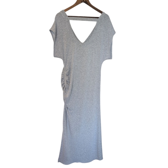 Daily Practice by Anthropologie V-Neck Midi Dress Light Grey Ruched Women's LG - Picture 11 of 16